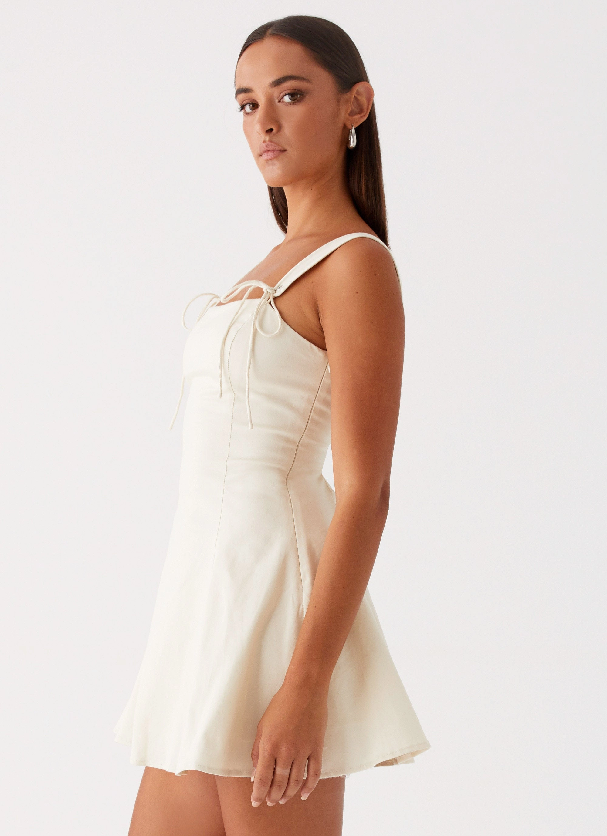 High Neck Jamaya Tie Mini Dress - Ivory