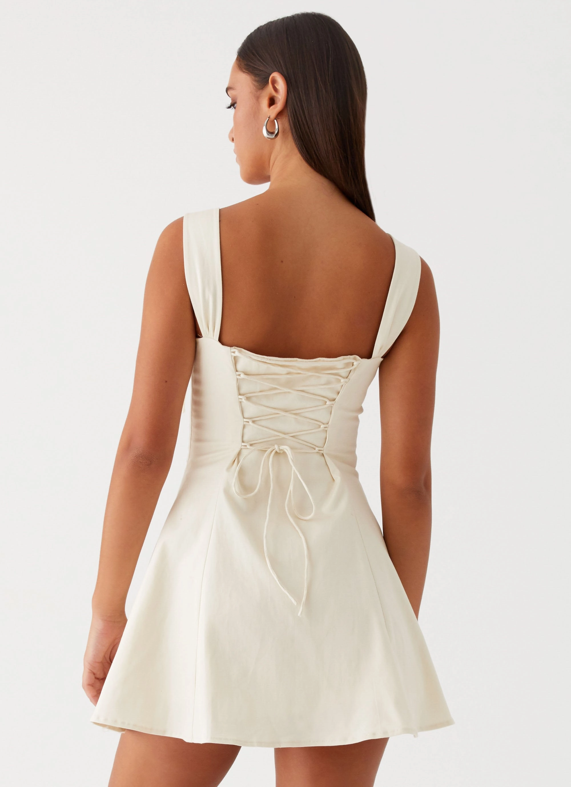 Jamaya Tie Mini Dress - Ivory Pose Sweet Smart Design