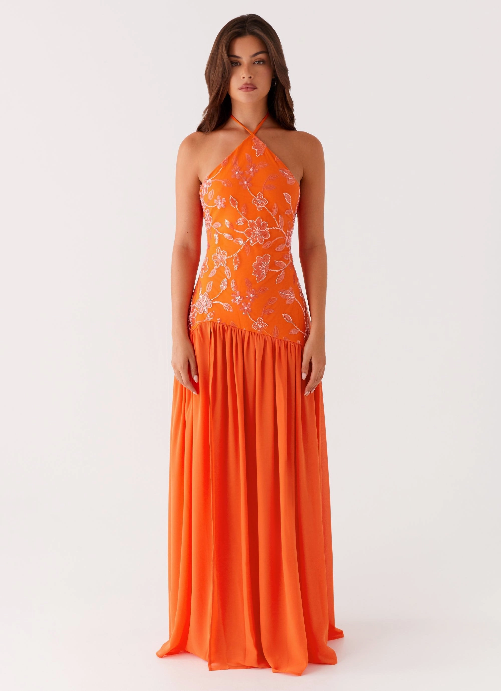Dreamy Touch Janelle Beaded Maxi Dress - Orange