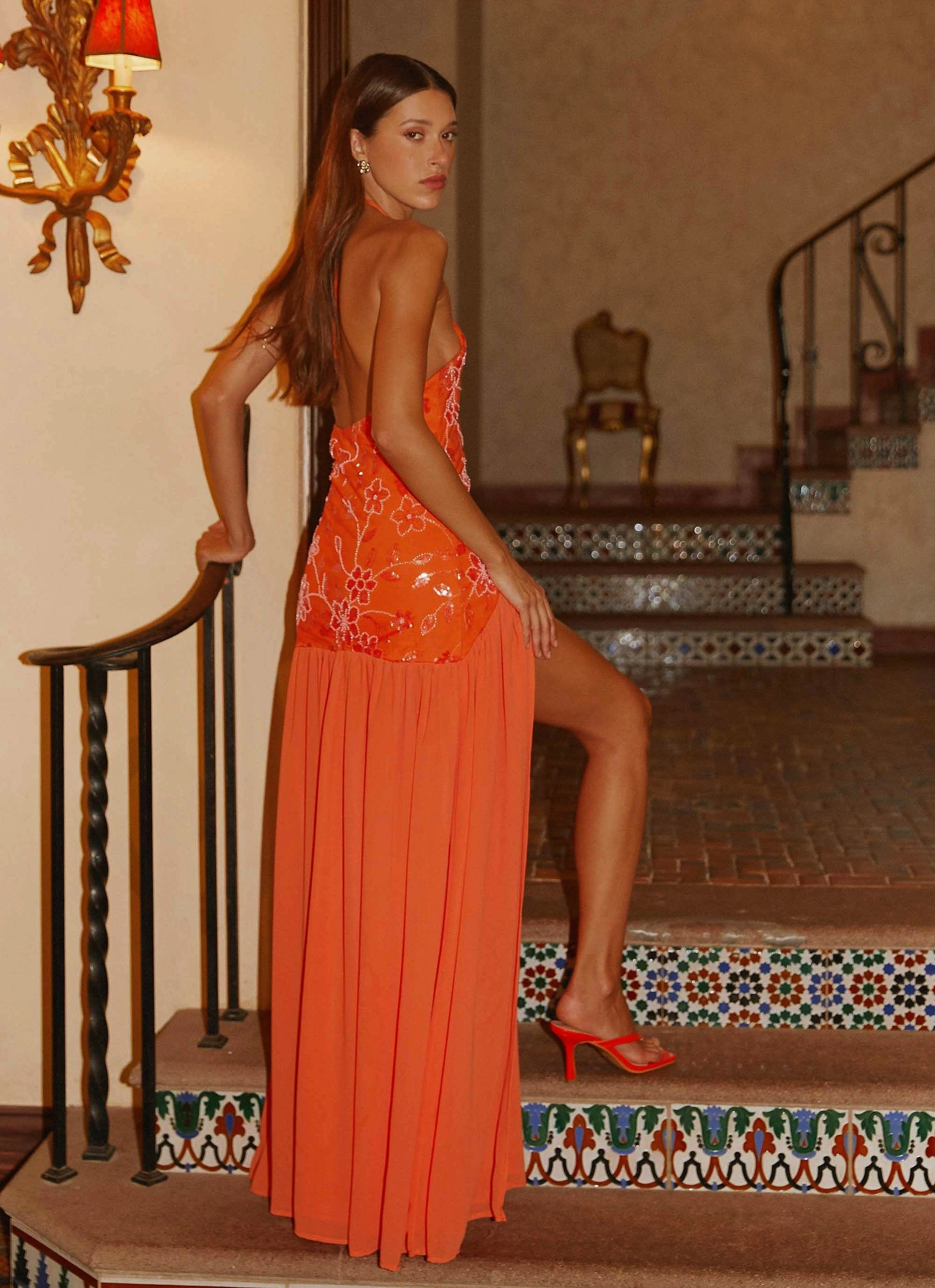 Edgy Layers Playful and flirty dress Janelle Beaded Maxi Dress - Orange
