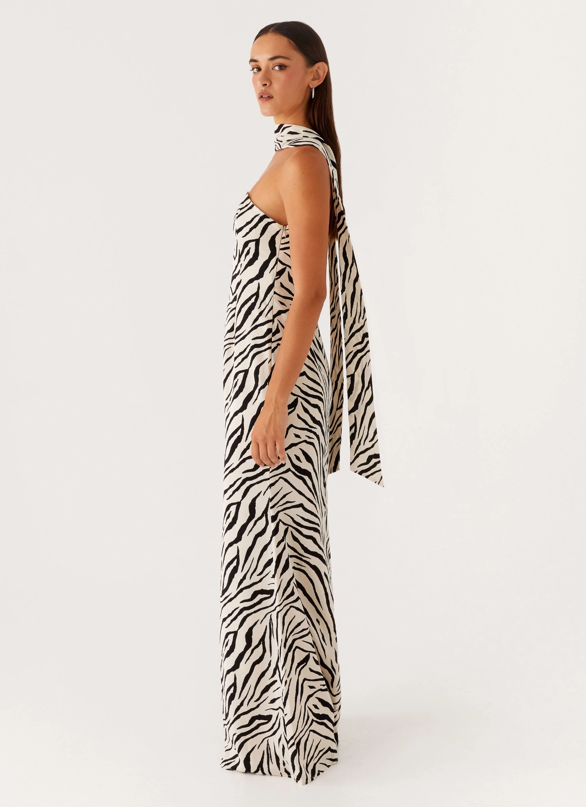 Cozy Drape Comfort Mode Jigsaw Strapless Maxi Dress - Zebra