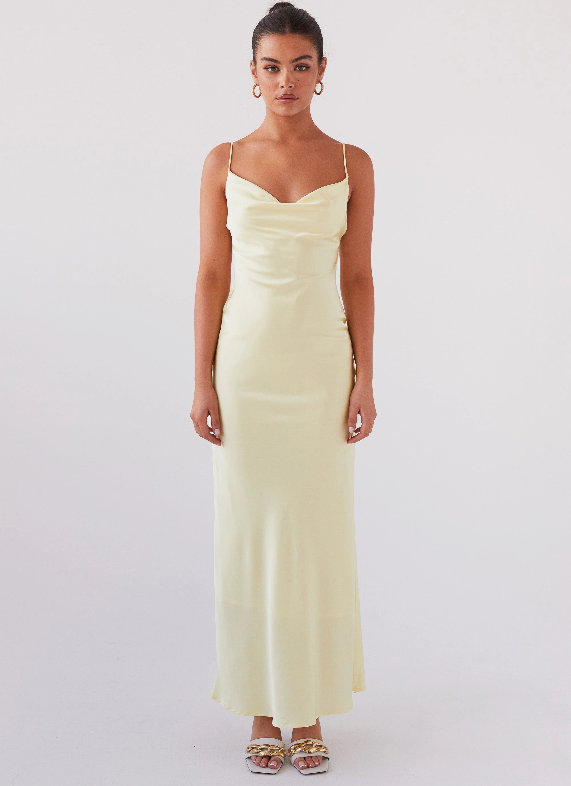 Joanna Satin Maxi Dress - Lemon Breathable-Lining