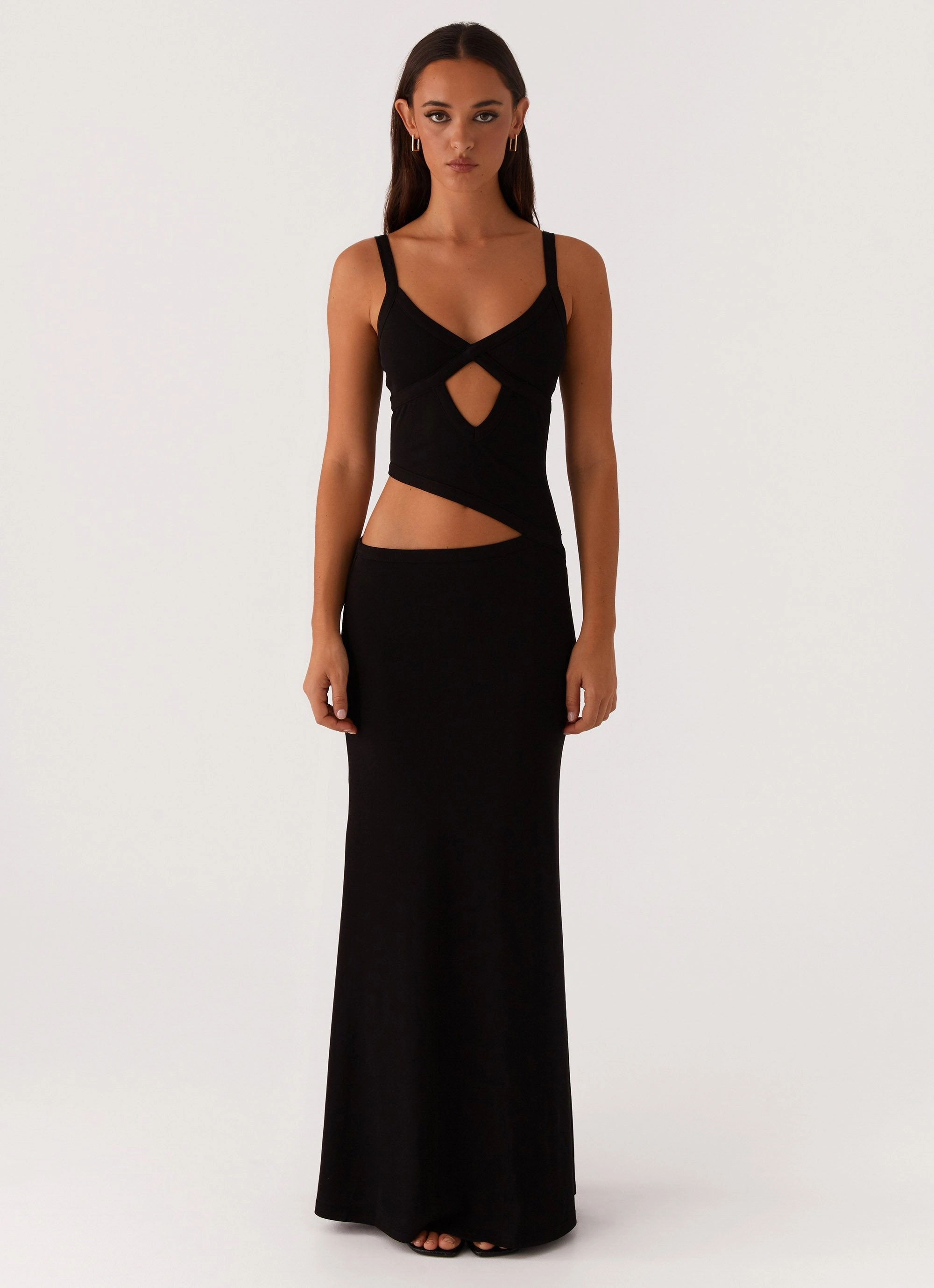 Earth-Tone Side-Slit Jocelyn Maxi Dress - Black