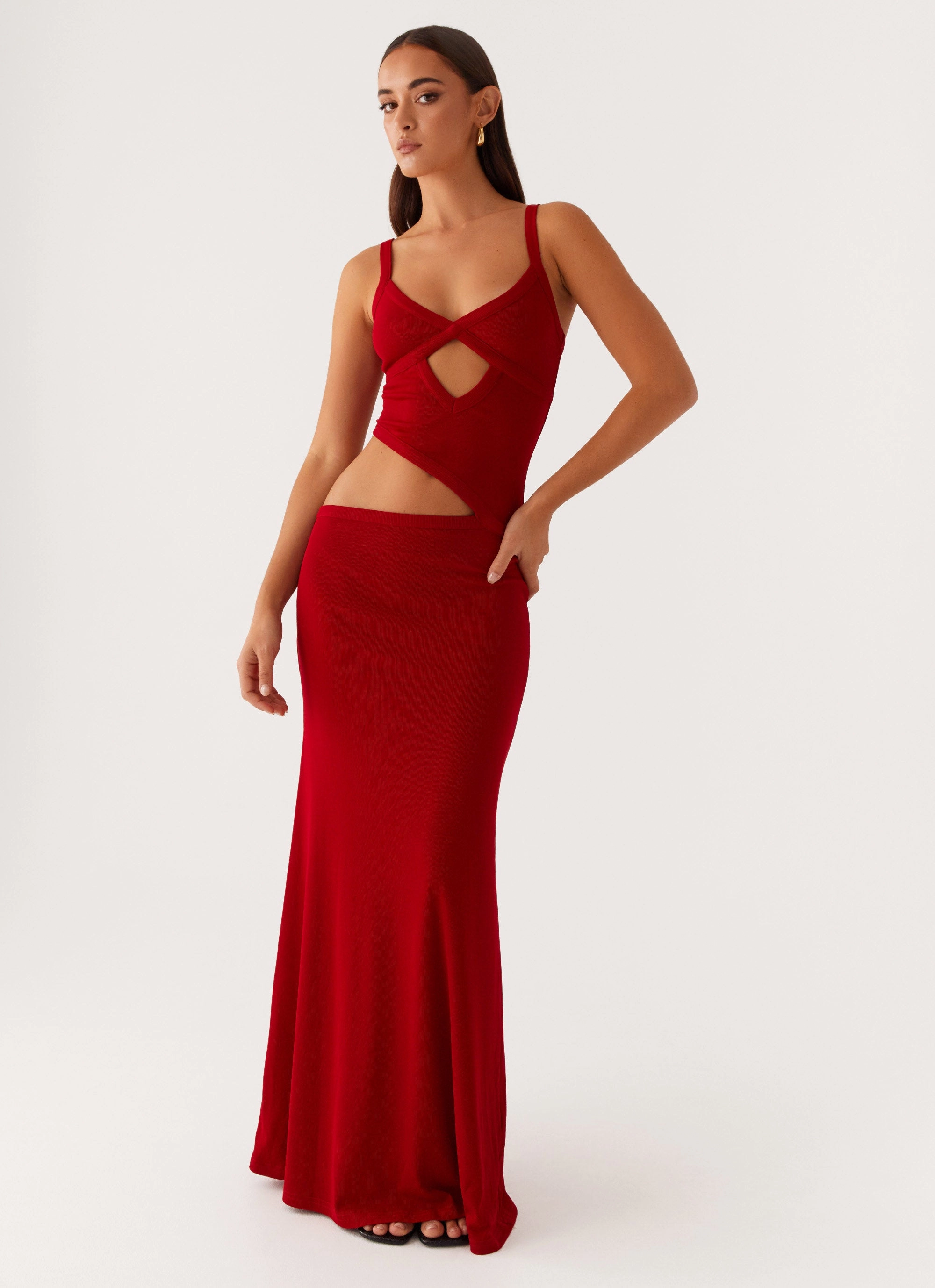 Chic Balance Refined Line Jocelyn Maxi Dress - Red