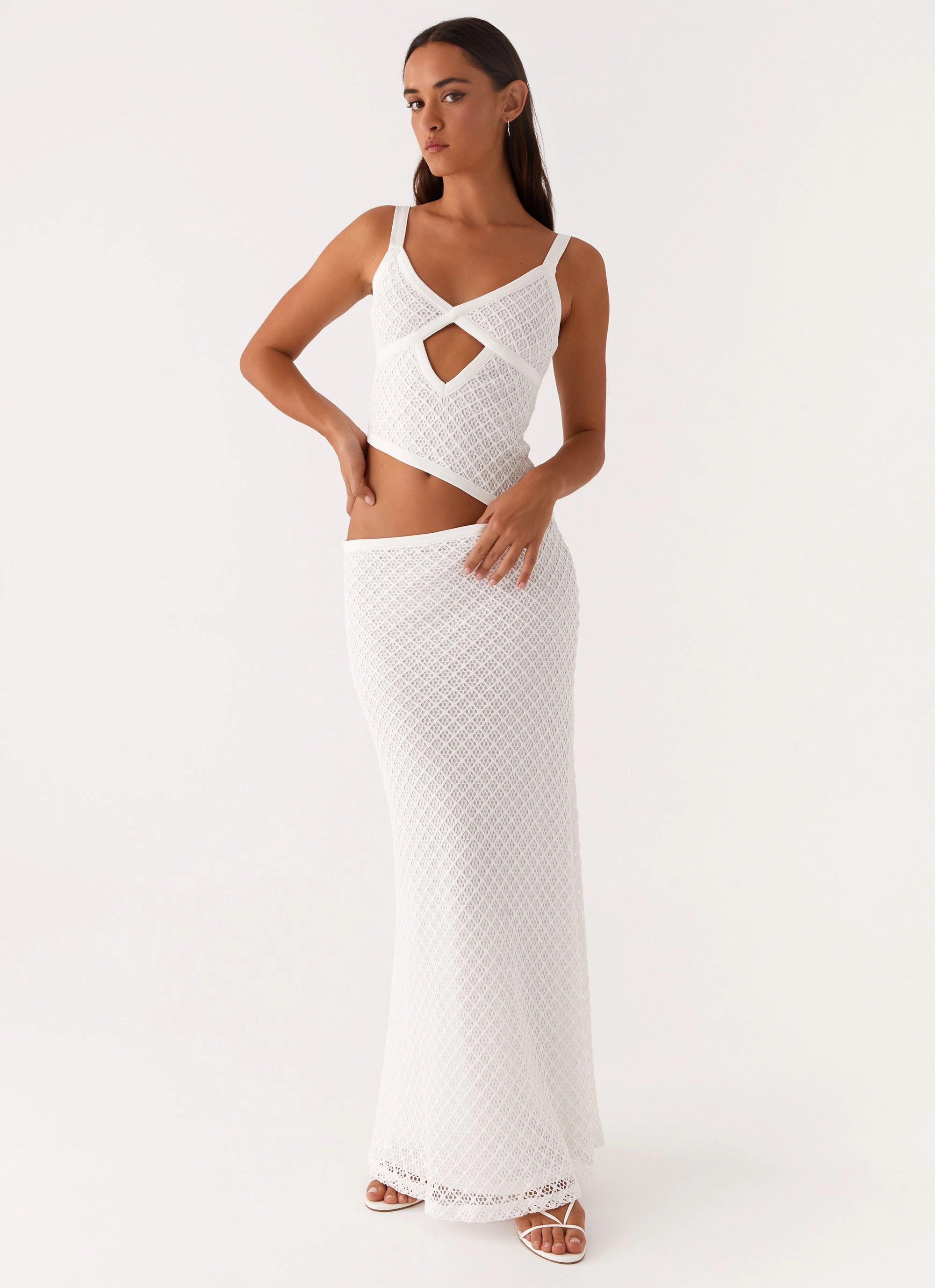Jocelyn Maxi Dress - White Crochet Everyday-Use Breathable-Lining