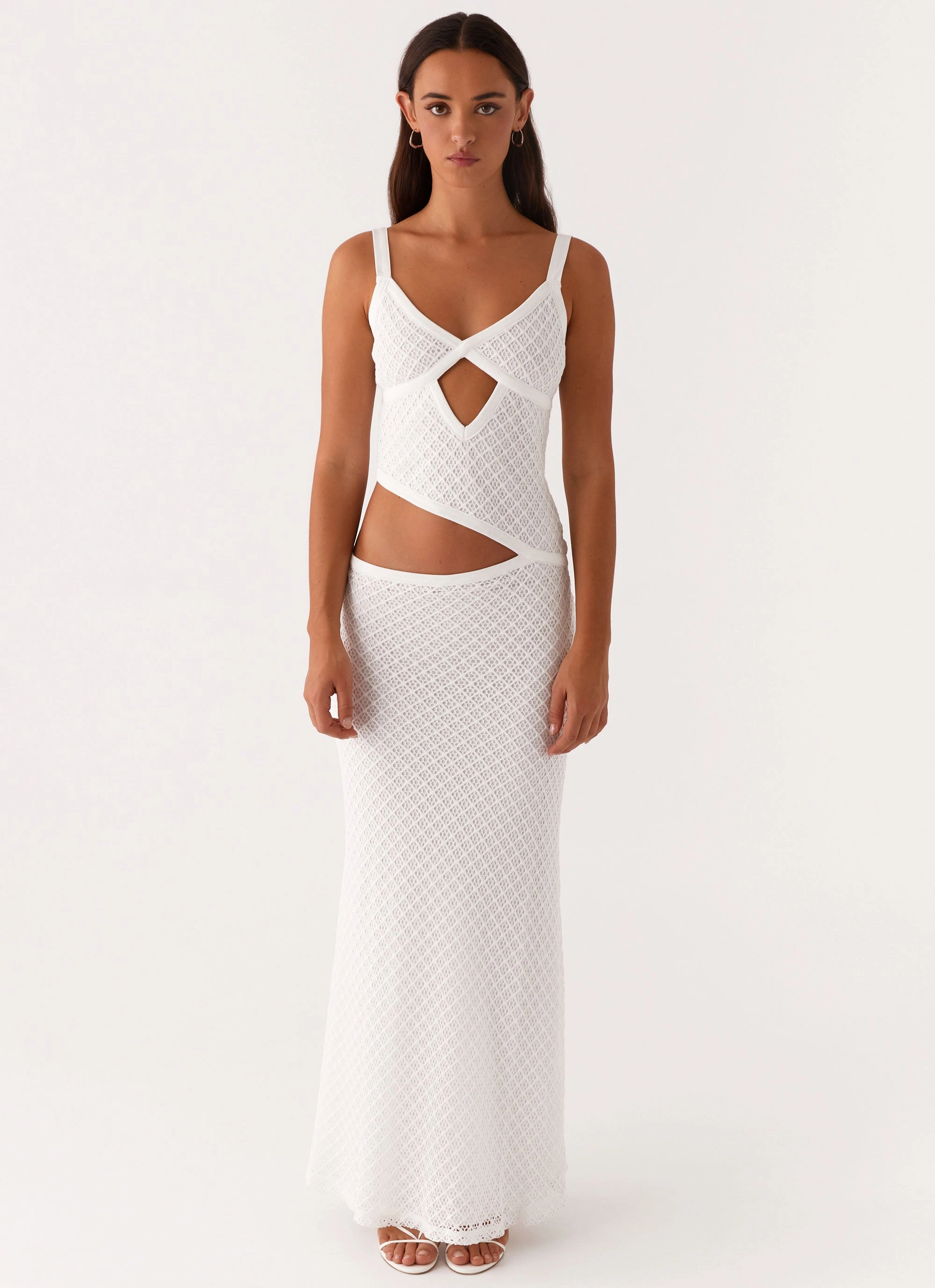 Jocelyn Maxi Dress - White Crochet Subtle Comfort