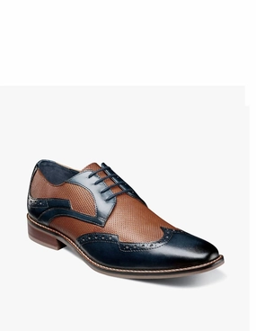 Joss Wingtip Oxford Shoe In Navy Leather Wear Fit