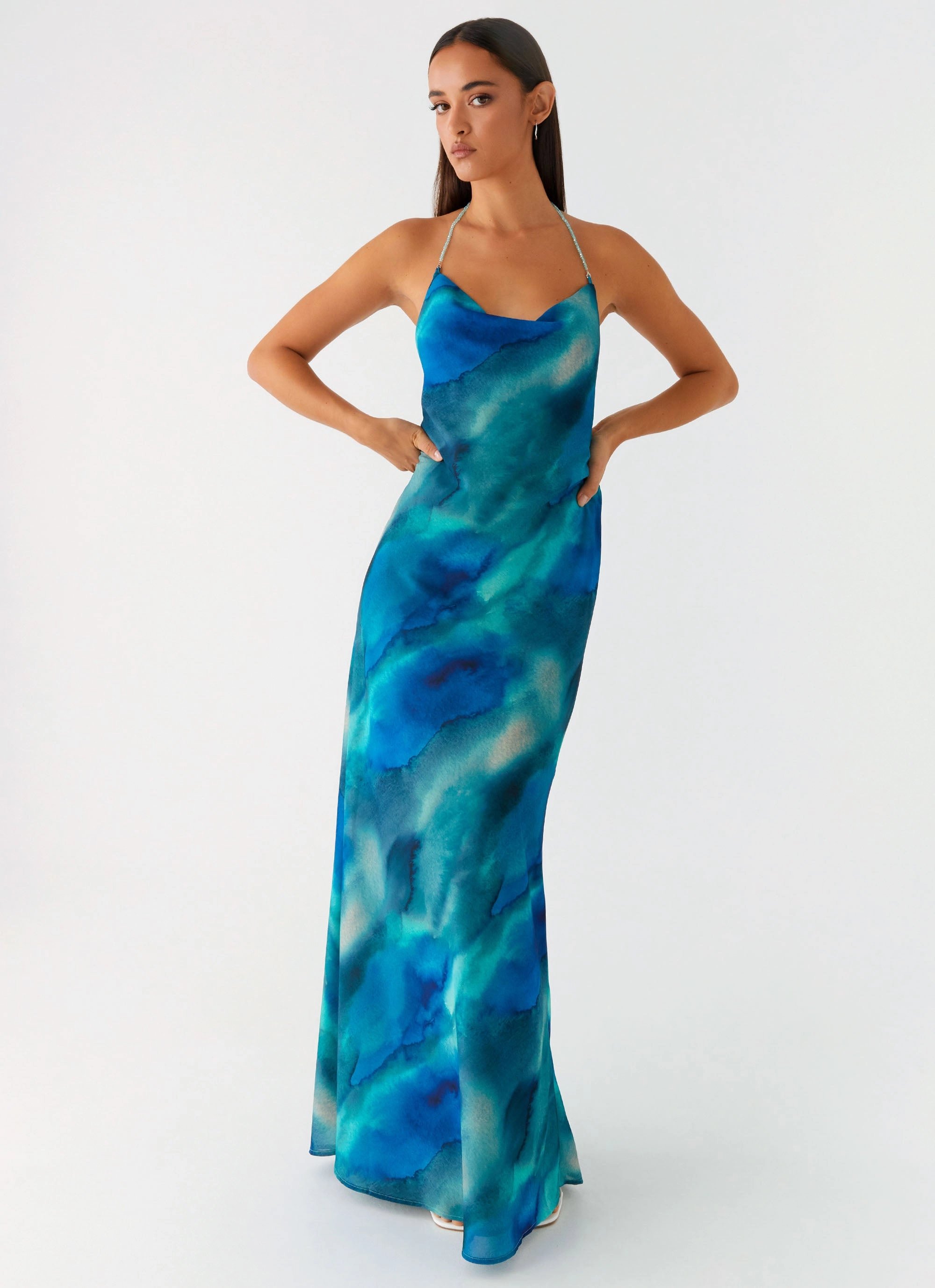 Journey Maxi Dress - Blue Tie Dye Edge Detail Light Fabrication