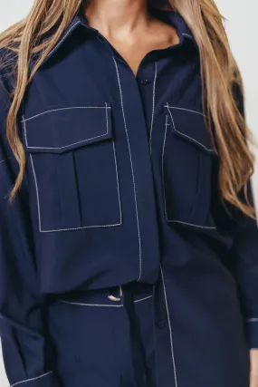 Durable Reinforced Hems Daily Ready Judy Contrast Stitch Button Down Shirt in Midnight Blue