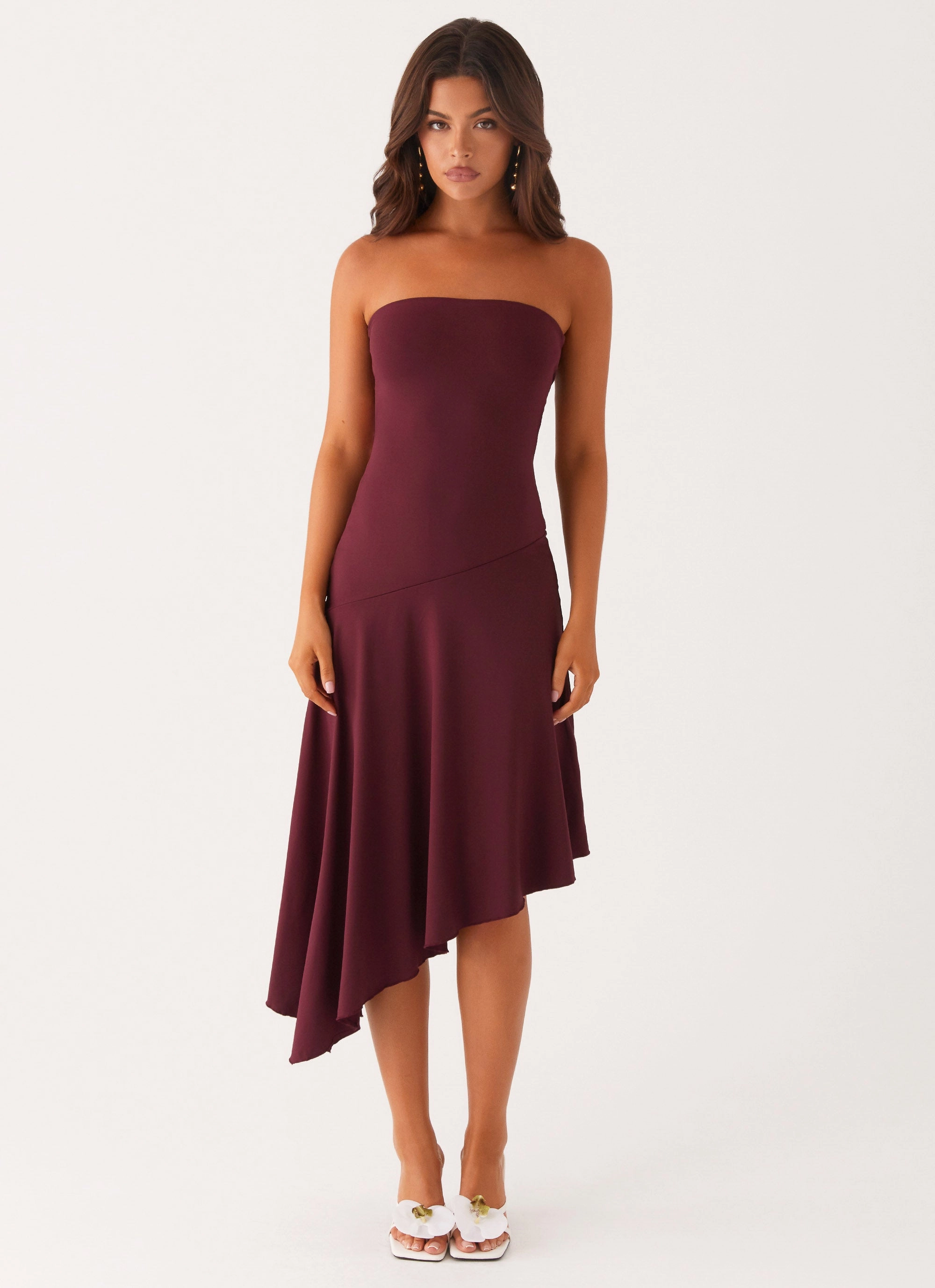 soft look Contrasting Detail Juliana Midi Dress - Mulberry