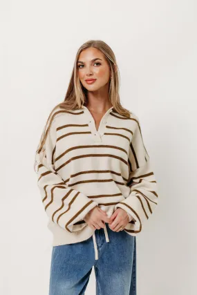 Flexible Ribbing Juno Collared Sweater in Ivory Olive Stripe