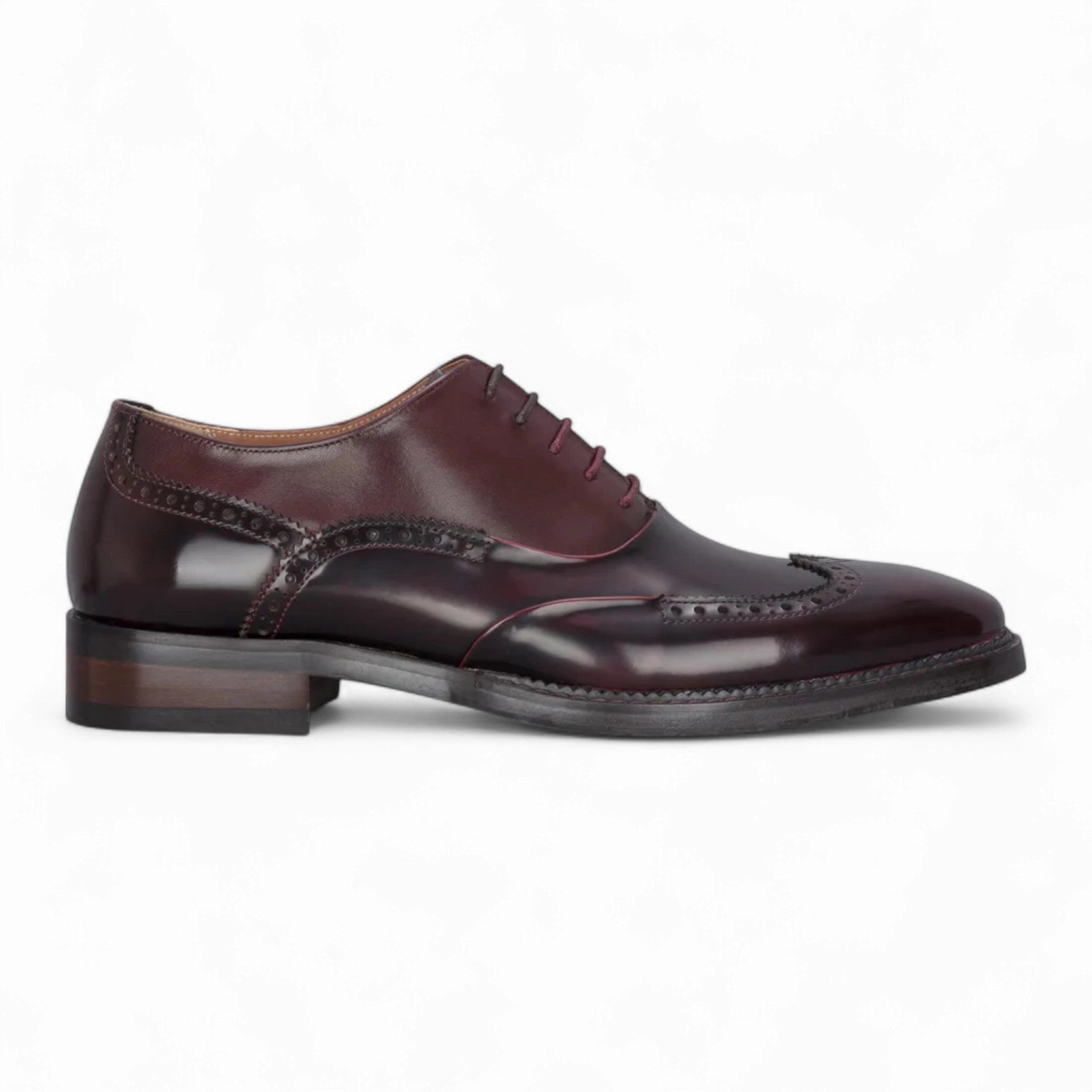 Slim Profile Business Travel Justin Reess Men's Wine Patent Leather Brogue Formal Shoes - Harry