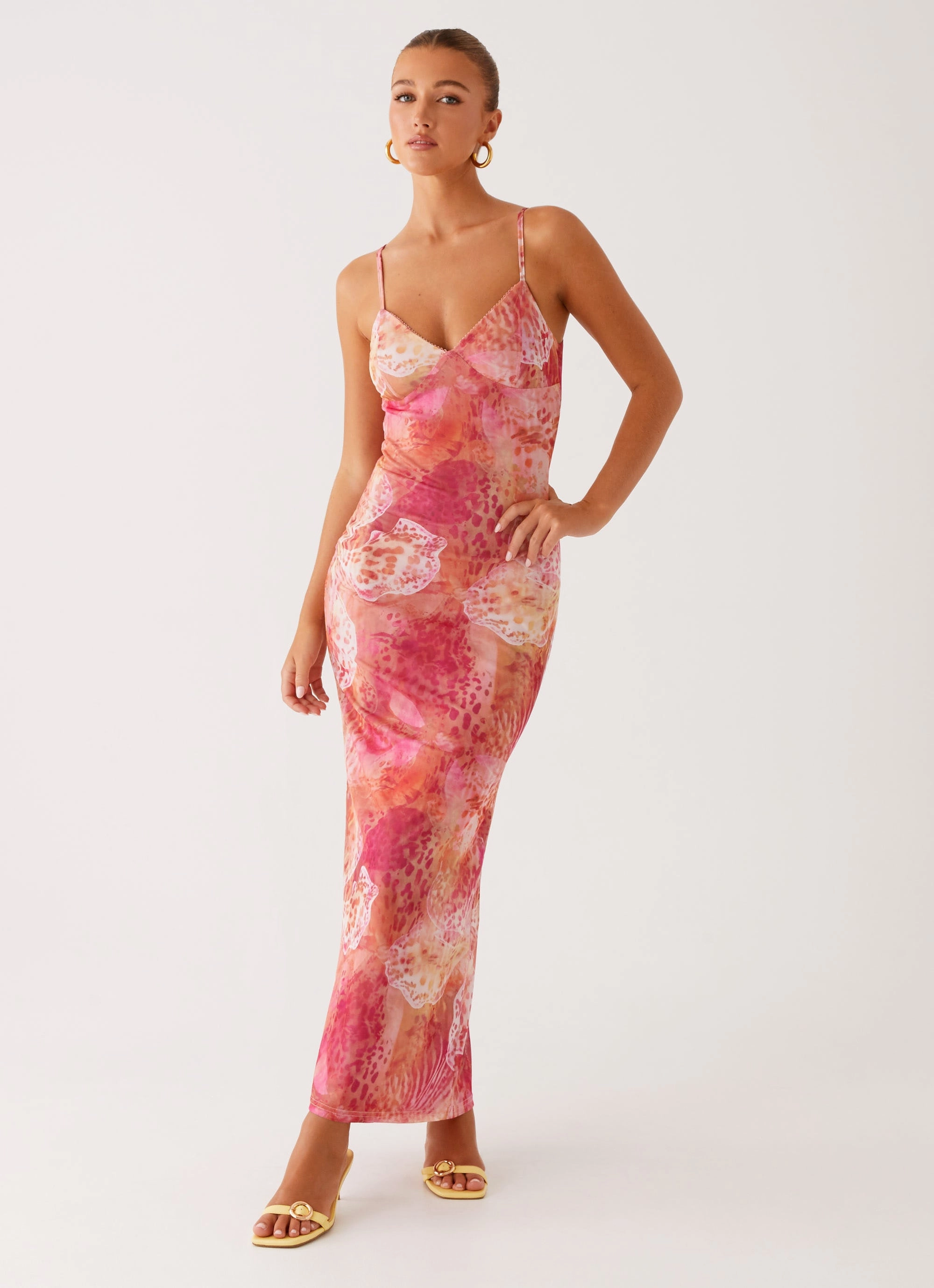 Kasey Midi Dress - Flamingo Fling Elastic-Waist