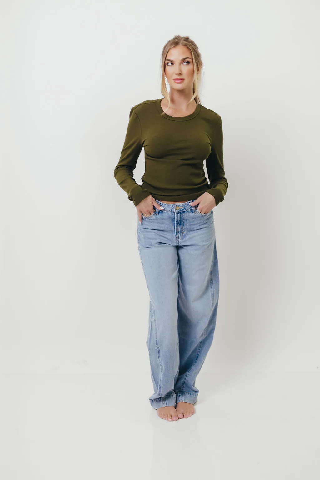 Kathy Long Sleeve Tee in Olive Stay Warm Relaxed Cut