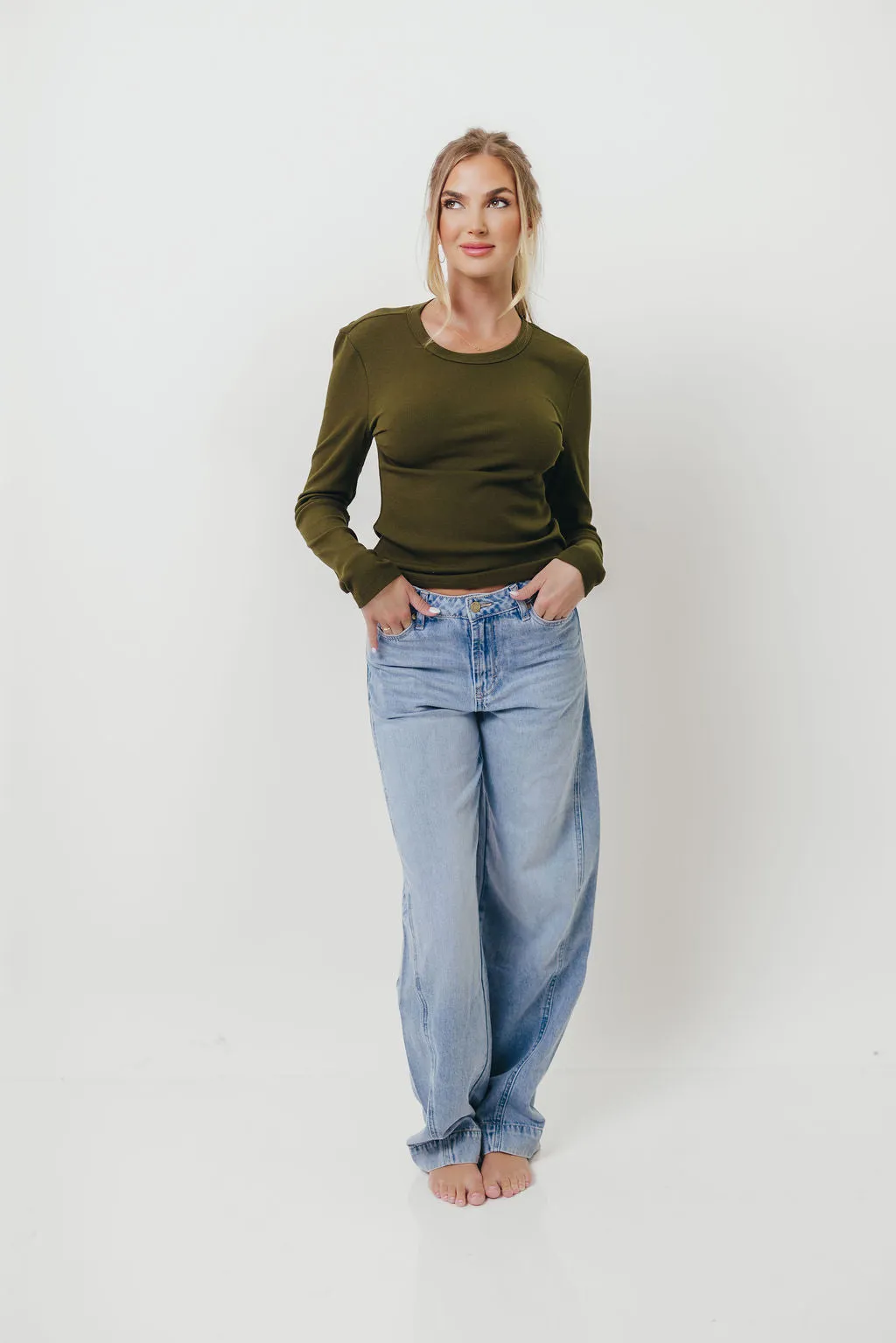 Kathy Long Sleeve Tee in Olive Spandex Integration