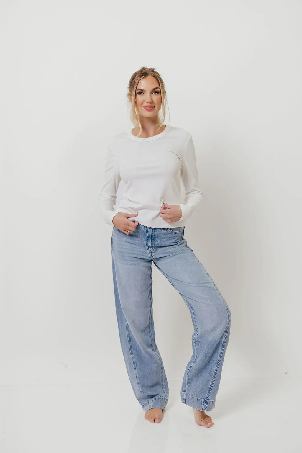 Kathy Long Sleeve Tee in White Cold Mornings Gradient Colorfast Dye