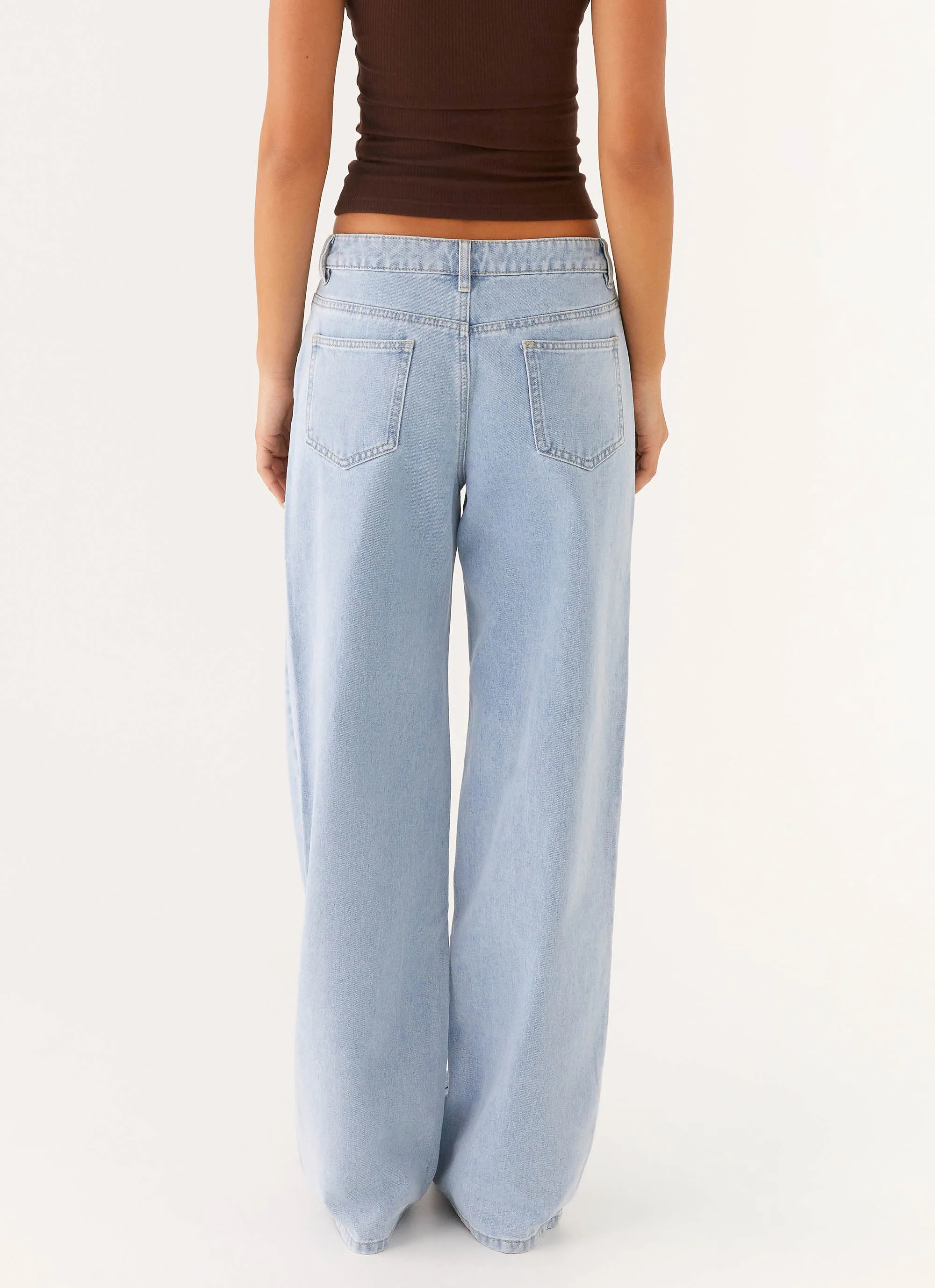 Loose Modern Minimalist Keanna Low Rise Denim Jeans - Sky