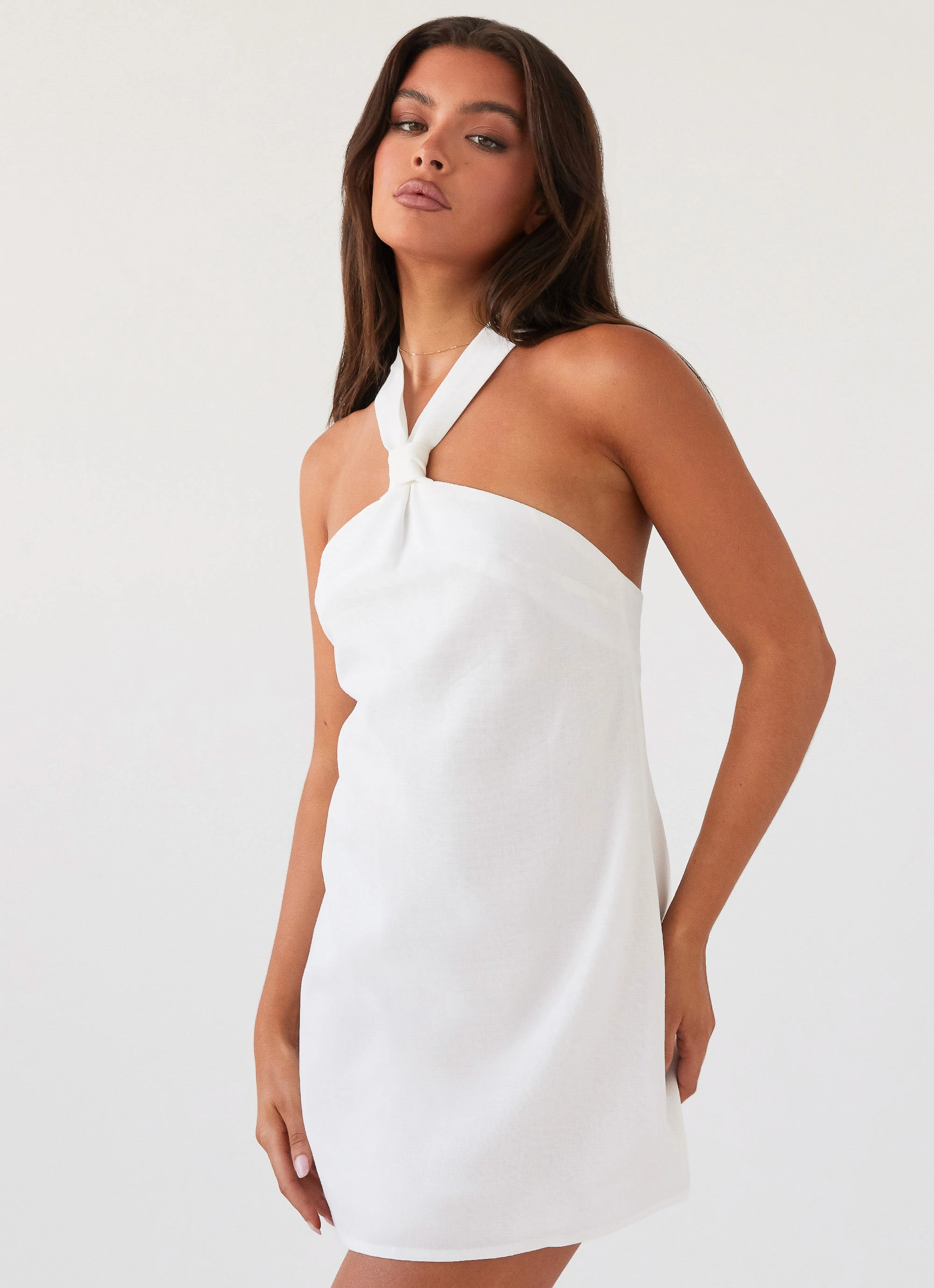 Keira Linen Mini Dress - White Elegant Appearance