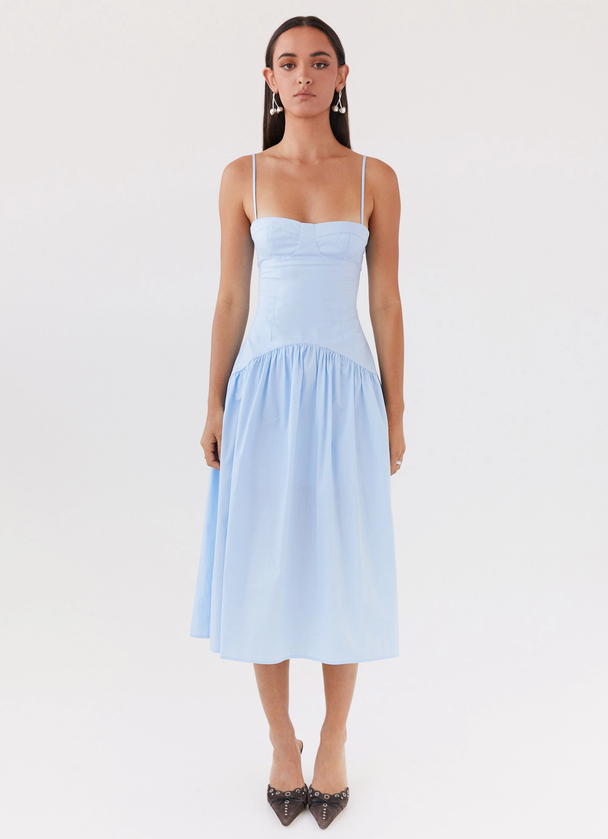 Yvette Corset Midi Dress - Blue Warm Base Travel Friendly