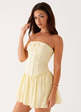 Kienna Strapless Mini Dress - Yellow Texture Blend Subtle Detail