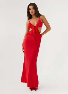 Klara Cut Out Maxi Dress - Red Wedding Style Balanced Look