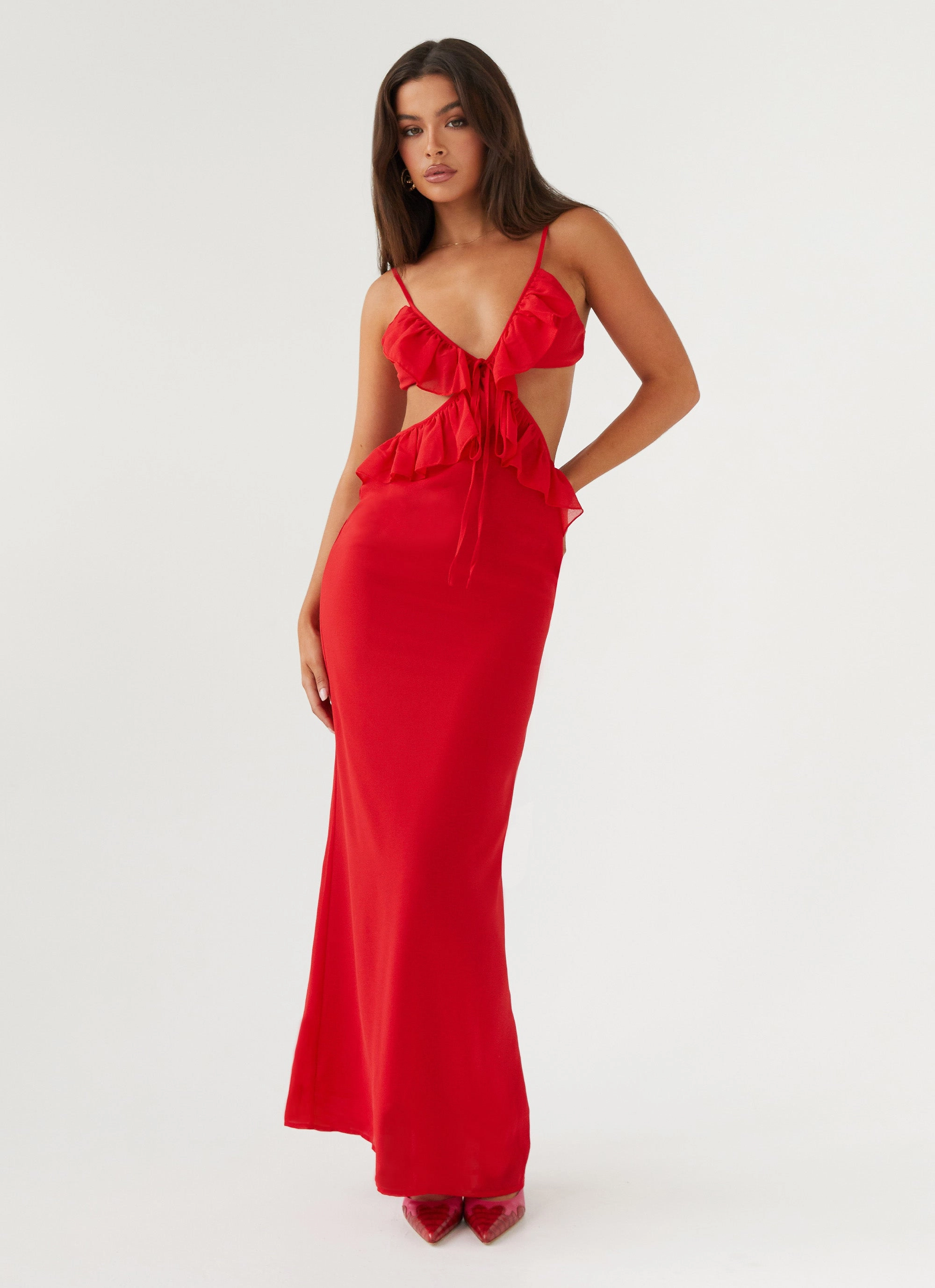 Klara Cut Out Maxi Dress - Red Wedding Style Balanced Look