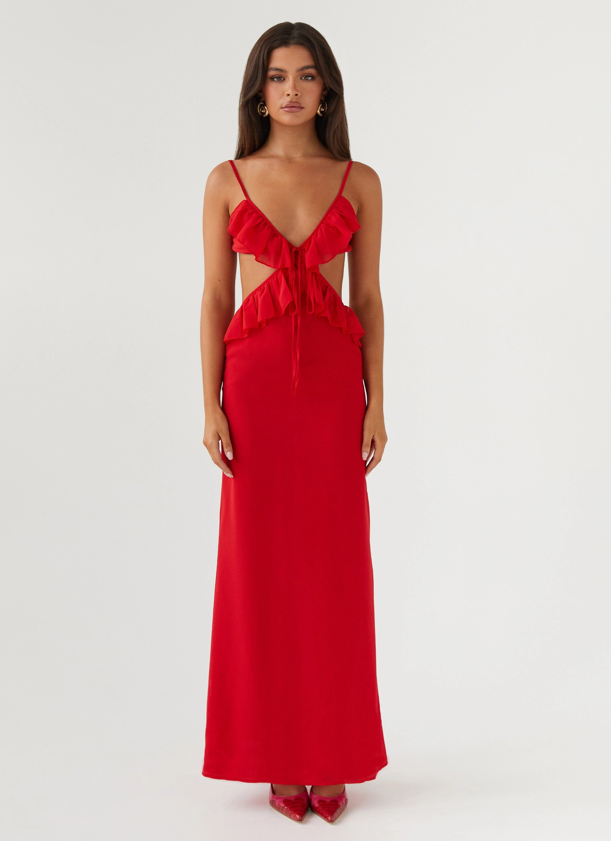 Klara Cut Out Maxi Dress - Red Fashionable Layer