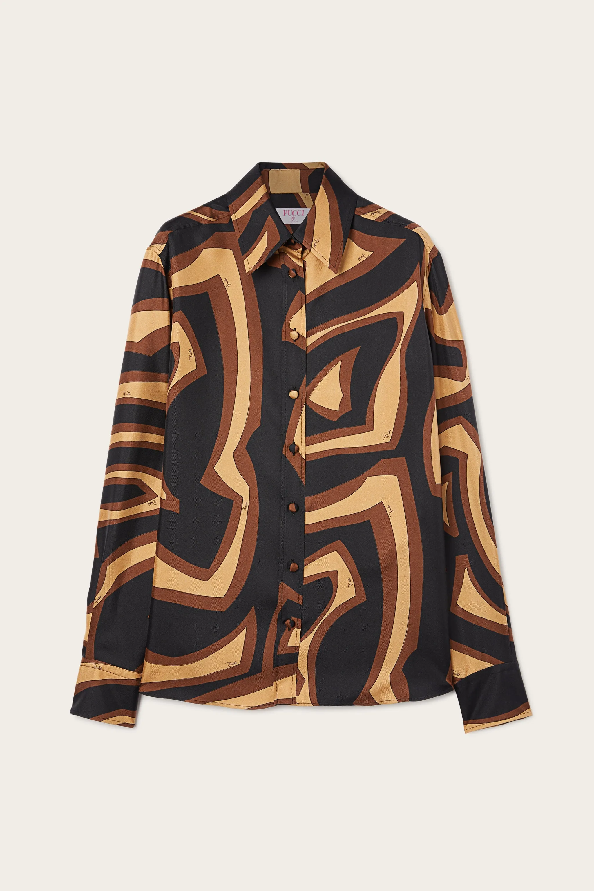 Embroidered Detail Labirinto Print Silk Twill Shirt