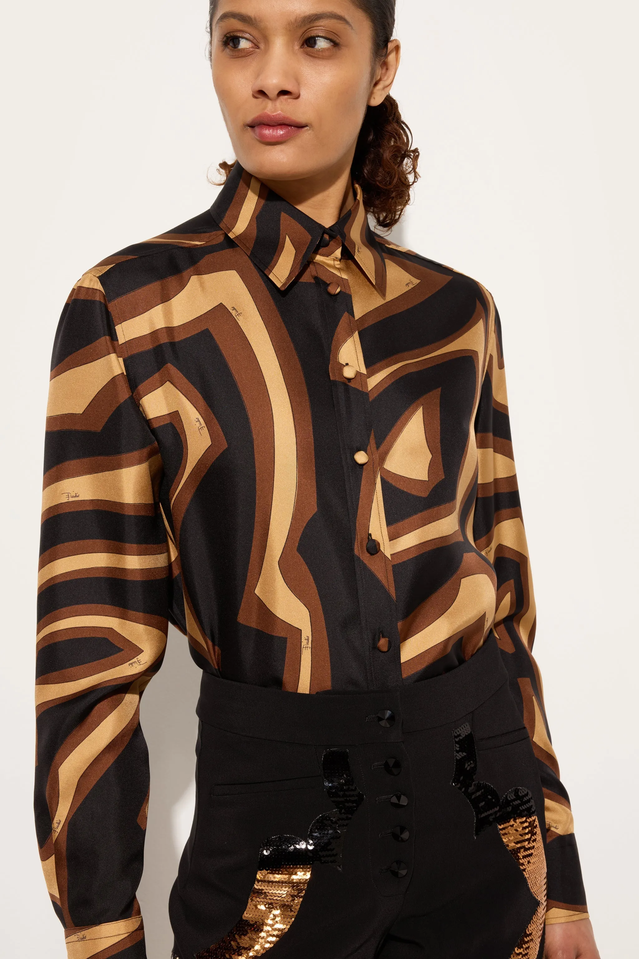 Matte Look Labirinto Print Silk Twill Shirt