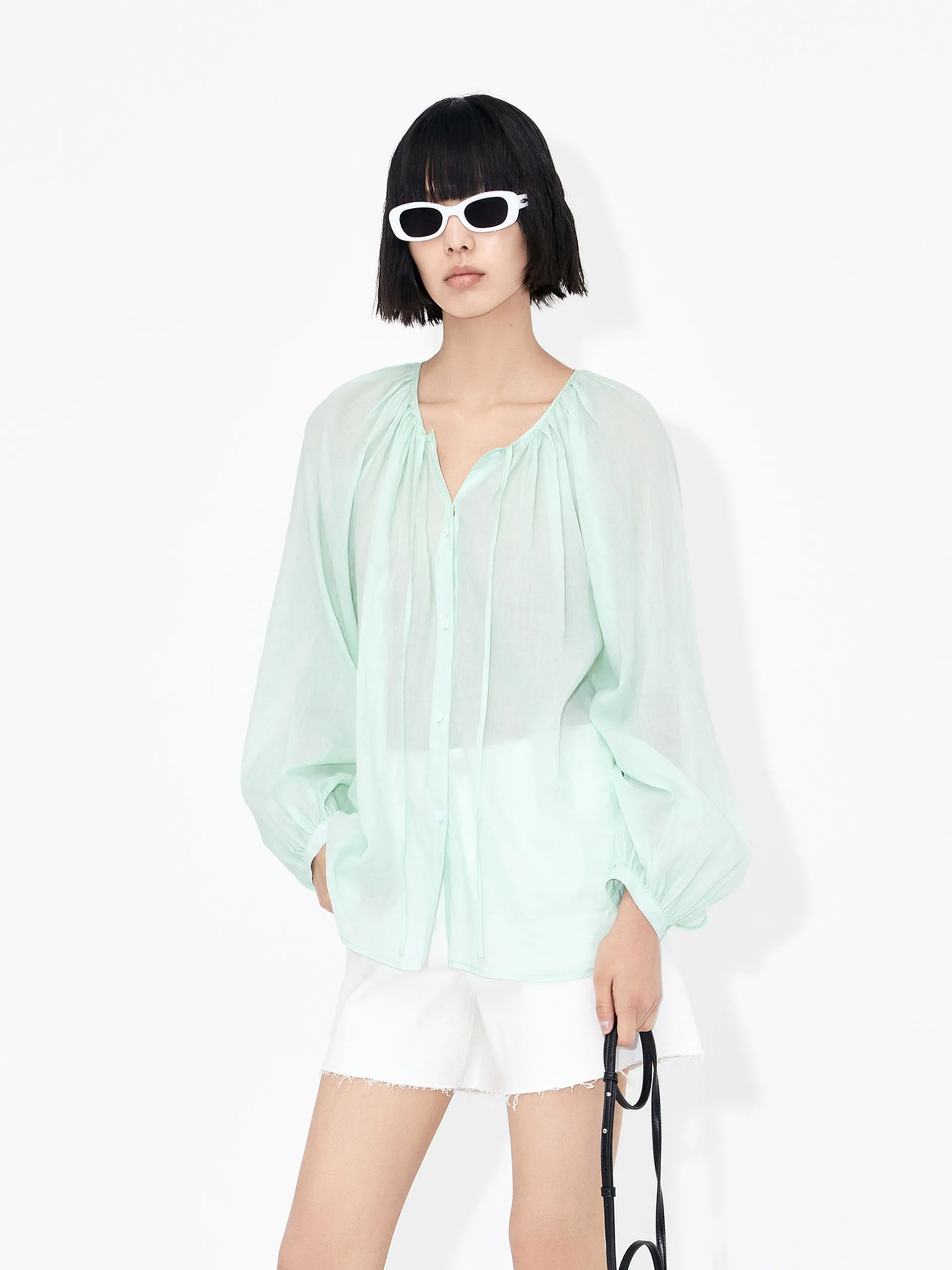 Casual Elegance Lace-up Cotton Shirt Top