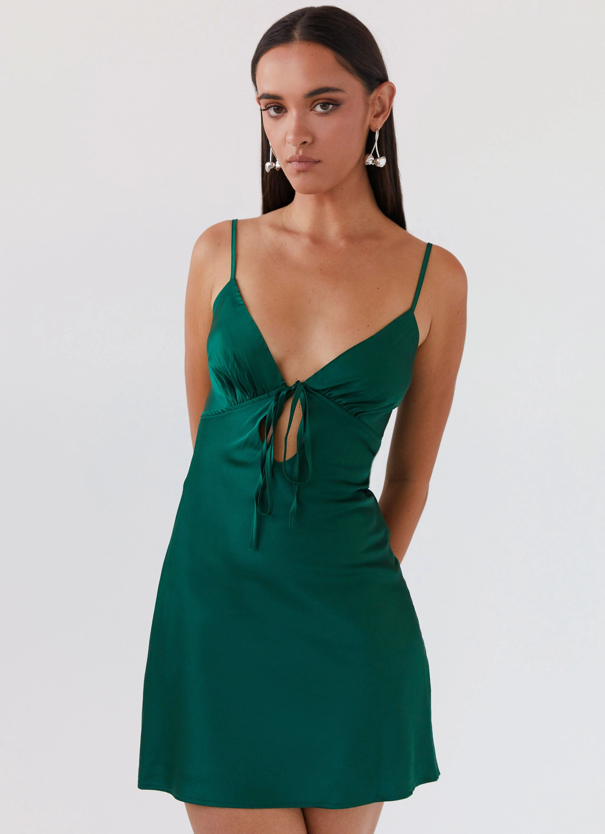Flora Satin Mini Dress - Forest Green Relaxing Style