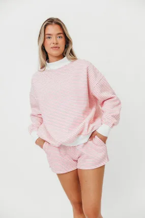Cynthia Big Striped Mock Neck Sweatshirt in Pink and White Seasonal Fit