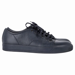 Classic Lace-up Shoes Lanvin Lace-Up Low-Top Sneakers in Navy Blue Leather