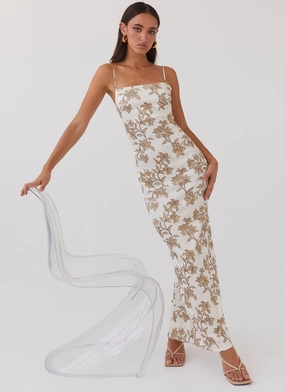 Lara Satin Maxi Dress - Hazel Bloom Art Soul Bold Design