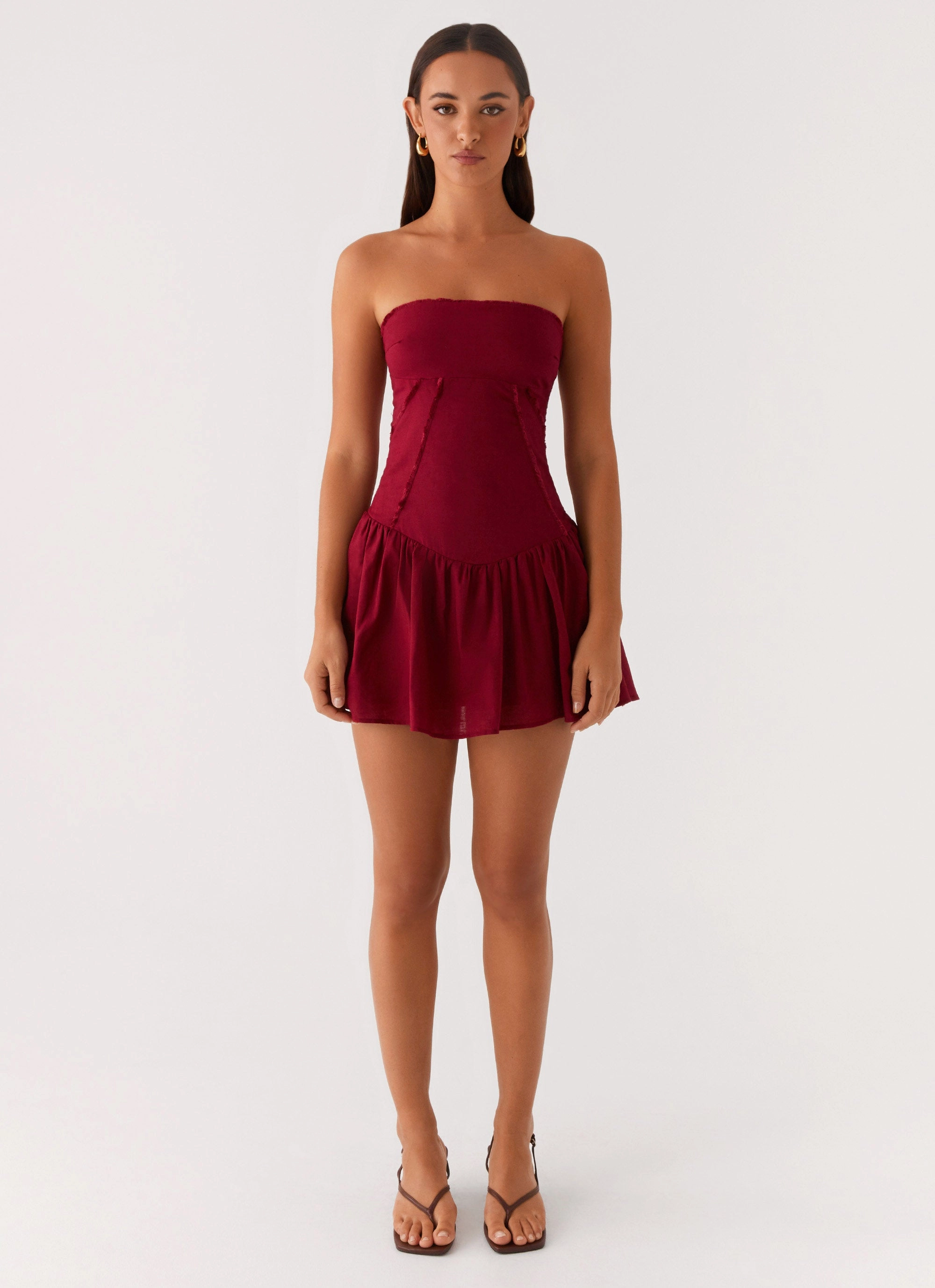 Larnie Linen Mini Dress - Deep Red Smart Fashion Winter Proof