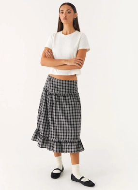 Sharp Style Laura Midi Skirt - White Black Check
