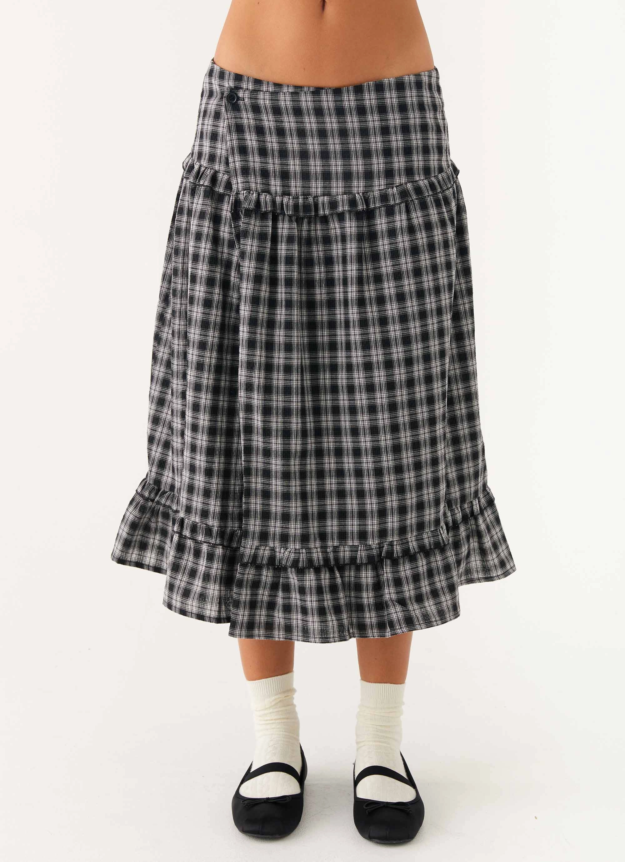 Laura Midi Skirt - White Black Check Timeless Energy