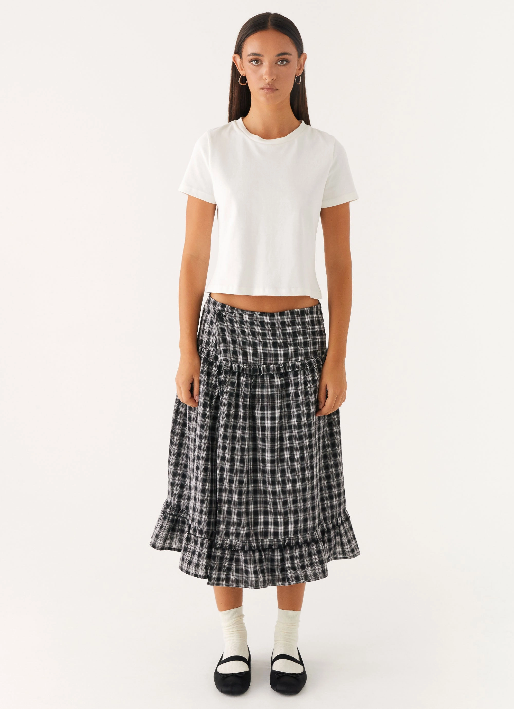 Laura Midi Skirt - White Black Check Tailored Mood