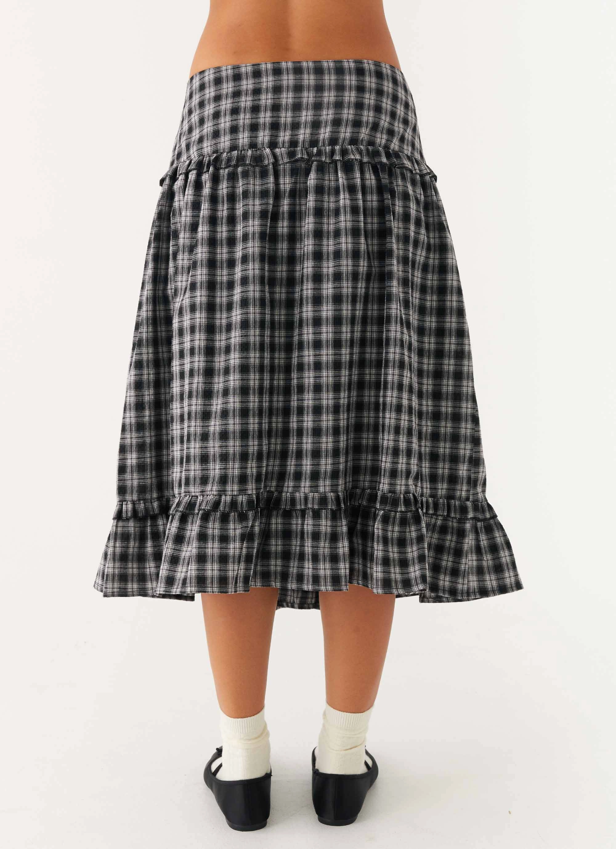 London Cool Laura Midi Skirt - White Black Check