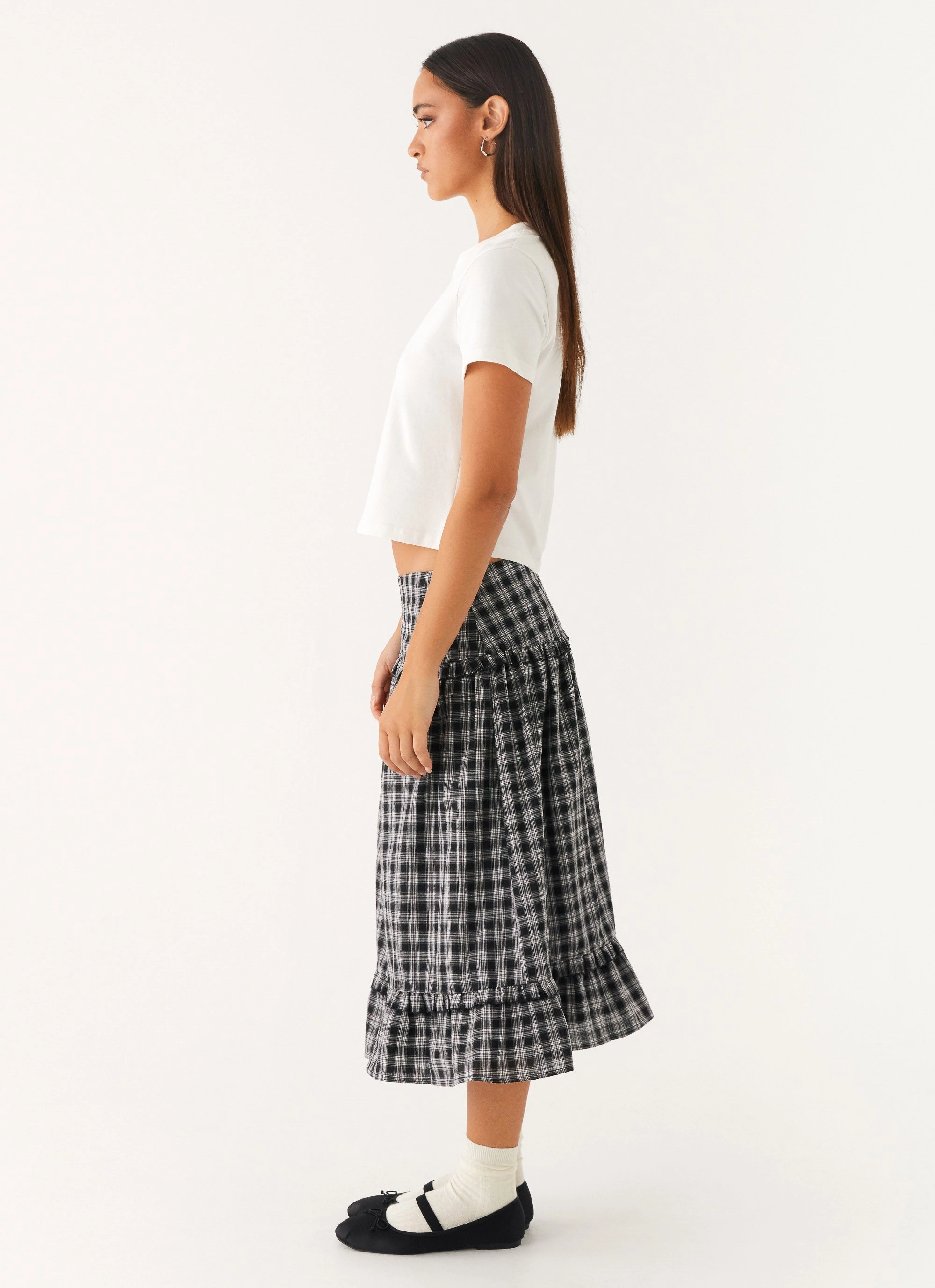 Perfect Layers Laura Midi Skirt - White Black Check