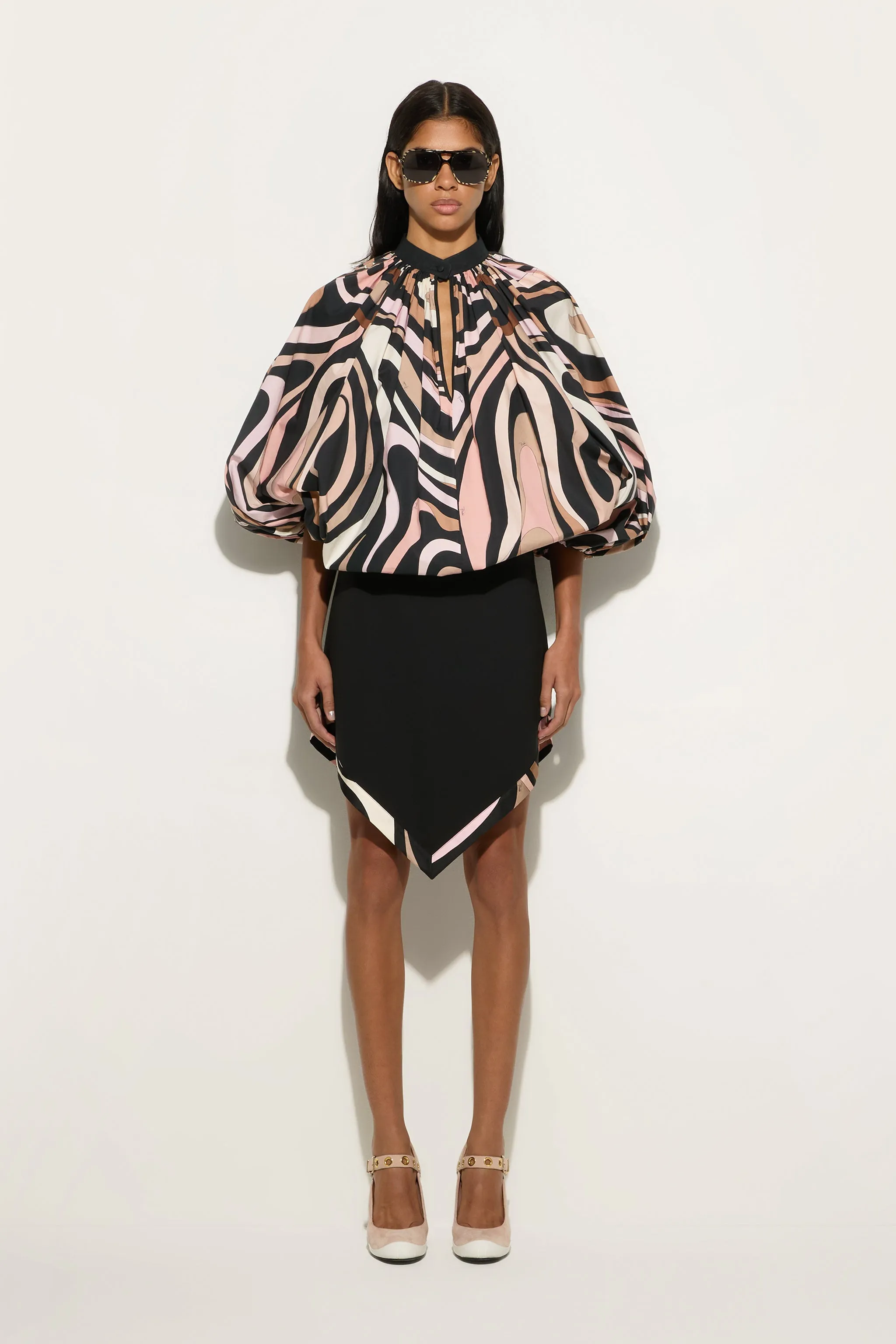 Striped style Marmo Print Voluminous Blouse