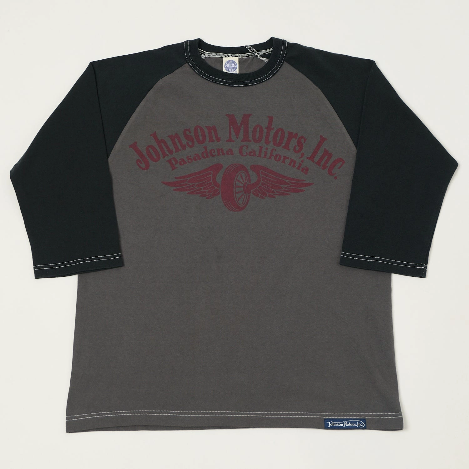 Athletic Fit TOYS McCOY Raglan Sleeve 'Johnson Motors' Baseball T-Shirt - Grey/Black