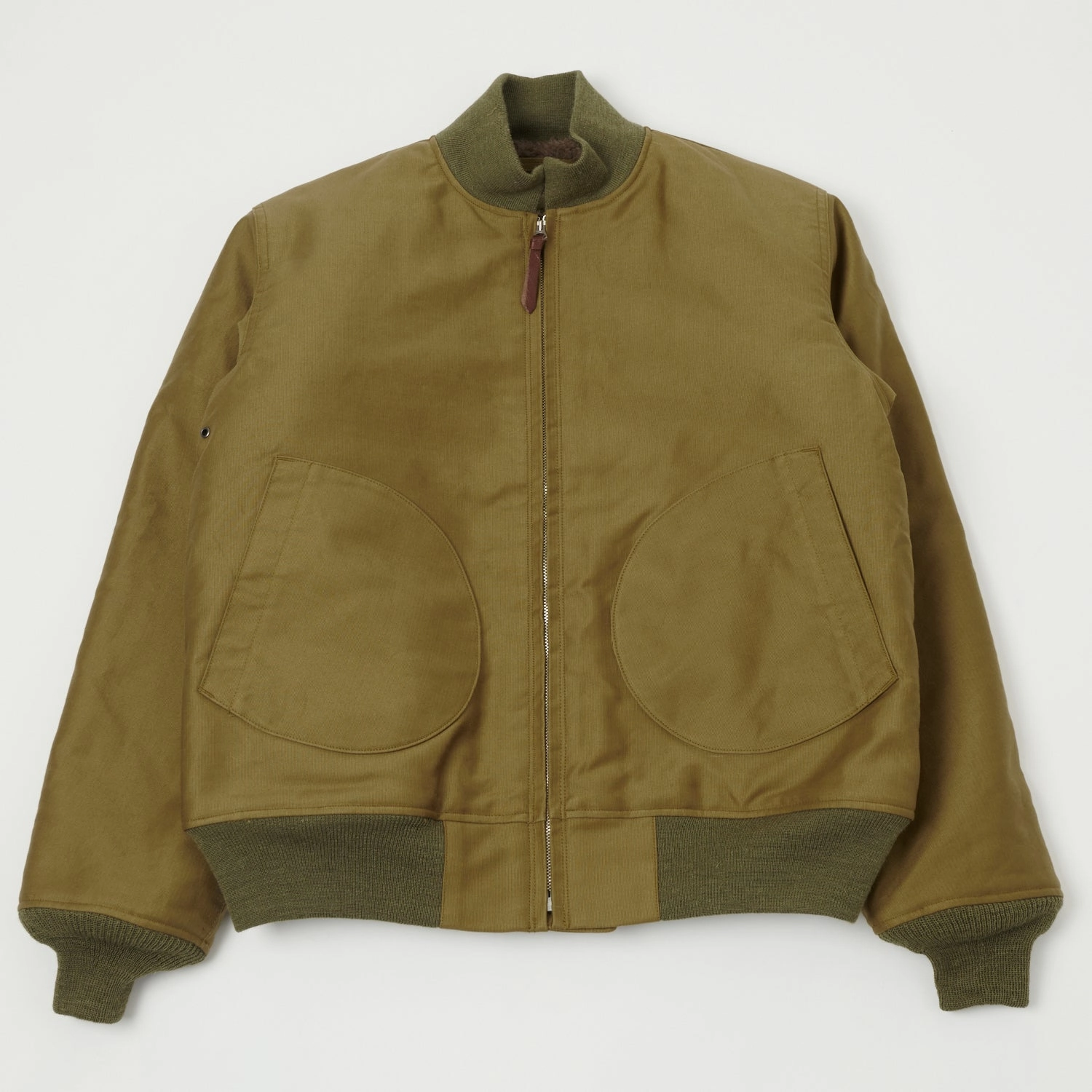 Buzz Rickson's U.S. Navy Zip Through Deck Jacket - Khaki Demotex Grid Fleece Lining
