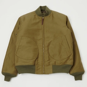 Buzz Rickson's U.S. Navy Zip Through Deck Jacket - Khaki Demotex Grid Fleece Lining
