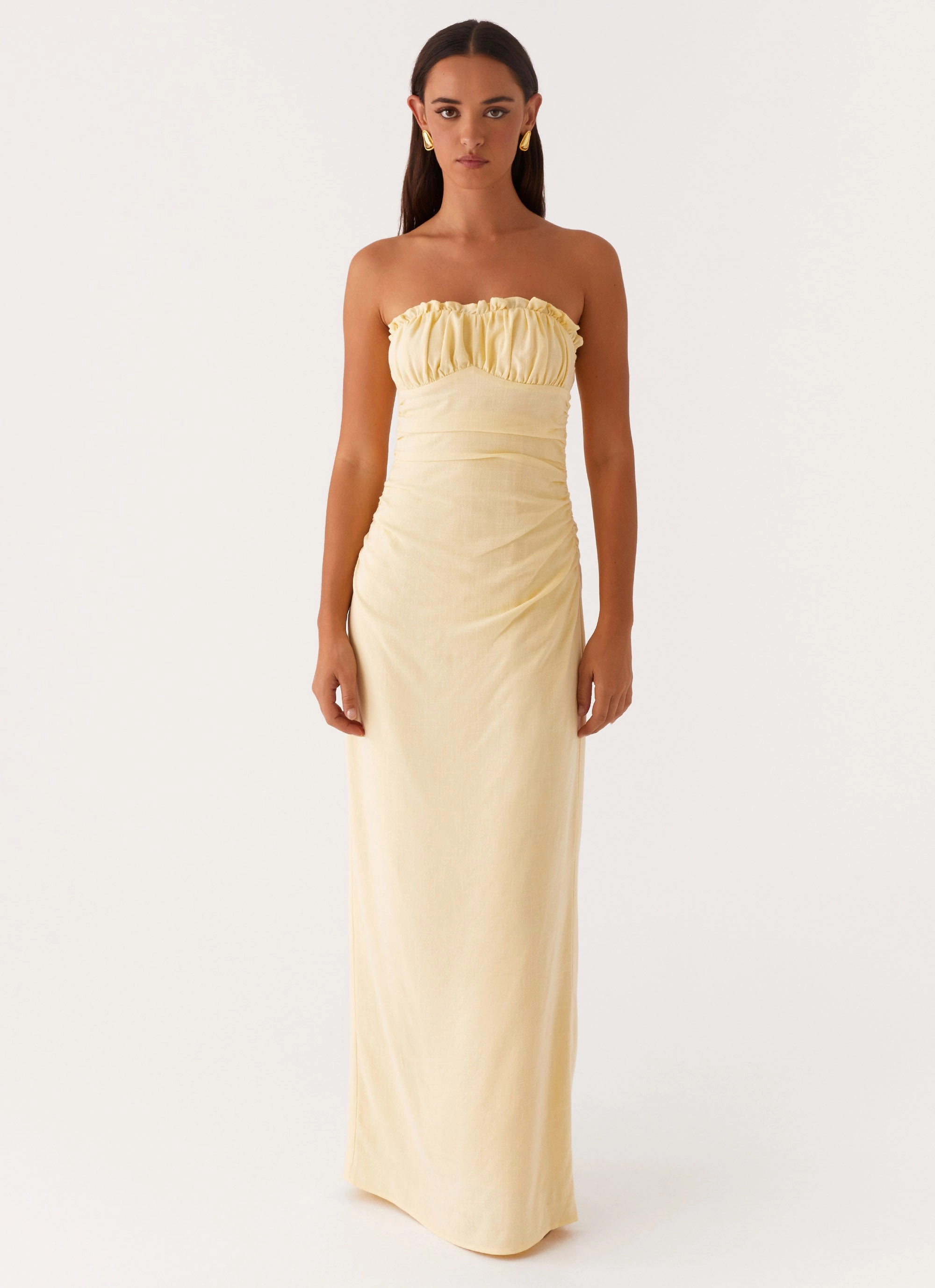 Xena Gathered Maxi Dress - Yellow Metallic-Shine Chill Piece