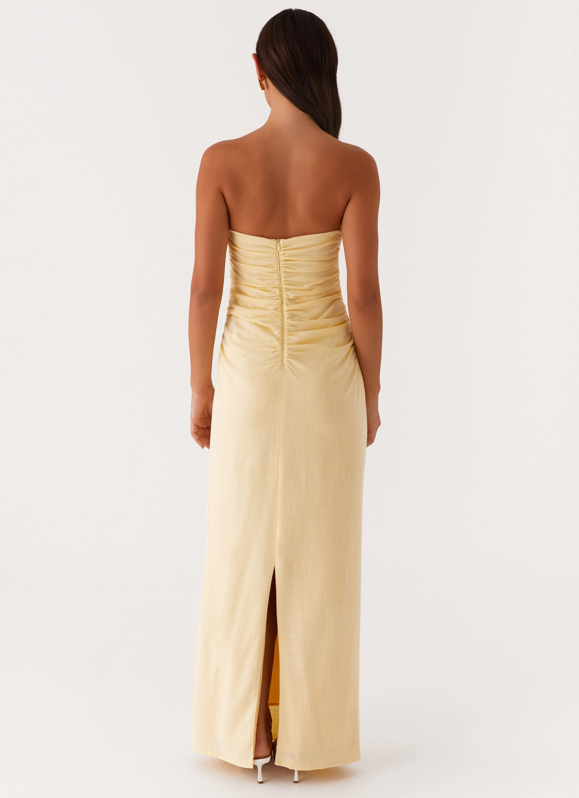 Xena Gathered Maxi Dress - Yellow Cinched-Waist