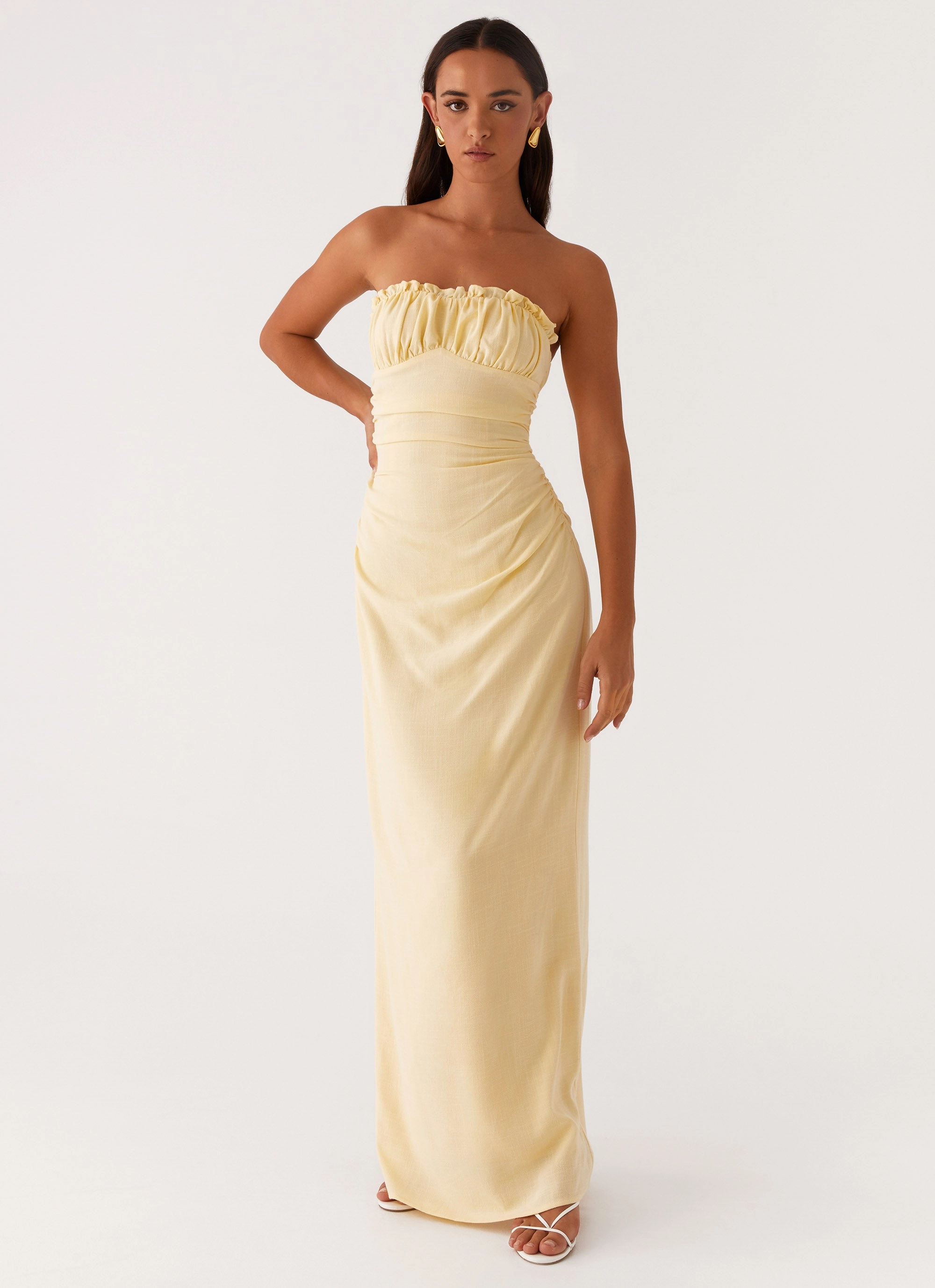 Fitted Shape Xena Gathered Maxi Dress - Yellow
