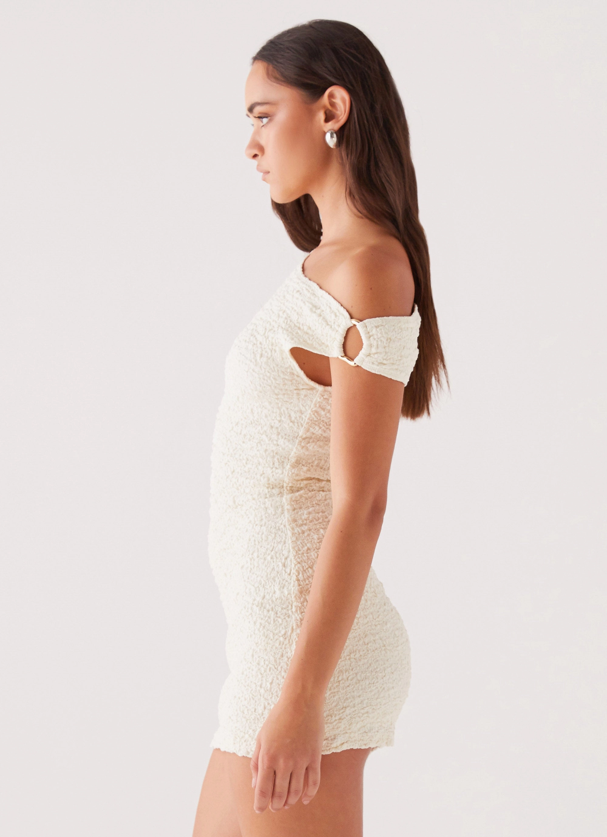 Pure Lines Subtle Drape Farah Off Shoulder Mini Dress - White