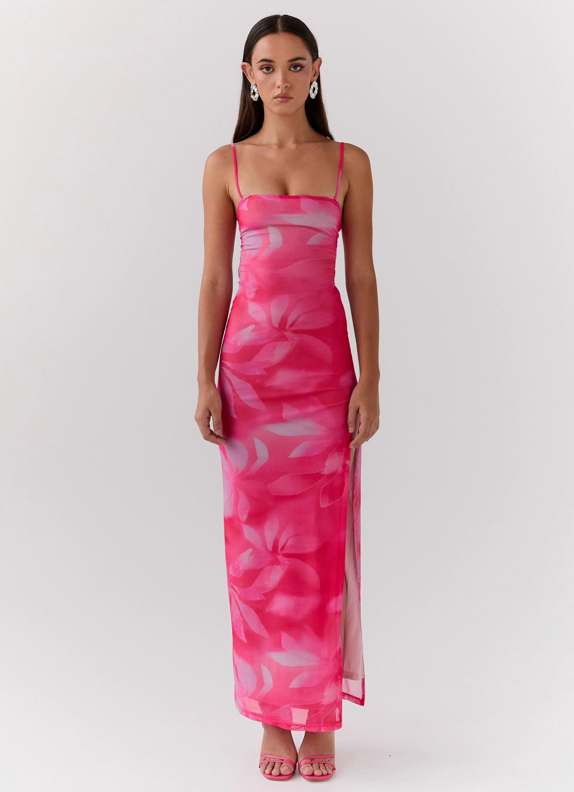 Life In Pink Maxi Dress - Abstract Bloom Night Style Gloss Finish