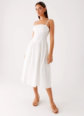 Phillipa Midi Dress - White Smooth Drape Basic essential